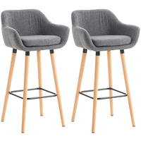 BARHOCKER 2er Set Stoff hellgrau - Eukalyptusholzfarben/Hellgrau, Holz/Textil (55/99/46cm) - CLP