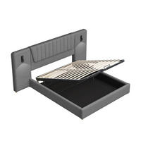 POLSTERBETT 180/200 cm in Grau Samt mit Bettkasten, Leselampen und USB - Grau, Holzwerkstoff/Textil (180/200cm) - WISHDOR