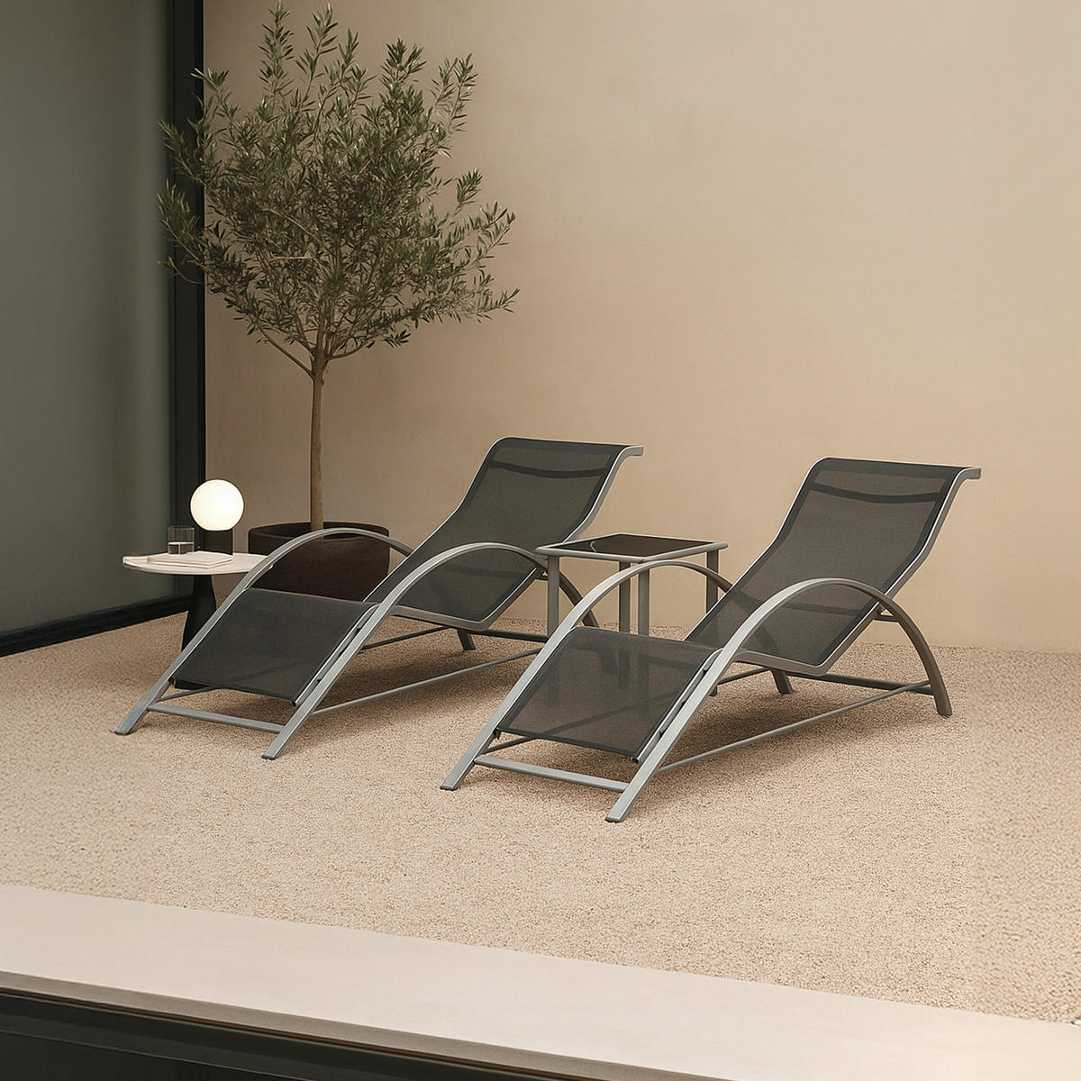 LOUNGE-SET 3 TLG. Binetto - Grau, Metall - [en.casa]
