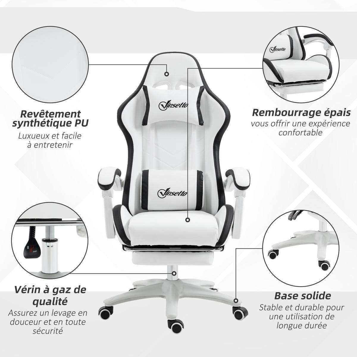 GAMINGSTUHL DE-11703 neigbar 135° mit Fußstütze Weiß/Schwarz - Schwarz, Metall (65/129/65cm) - ComfortXL