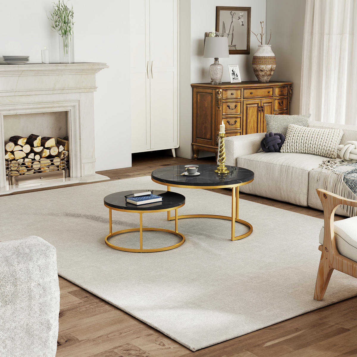 COUCHTISCH in Schwarz Hitzebeständiger Wohnzimmertisch mit Marmor-Optik Platte Sofatisch mit Metallgestell - Goldfarben/Schwarz, Holzwerkstoff/Metall (80/80/45cm) - STILVORA