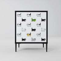 SIDEBOARD CATS COMPILATION, Schwarz, 57,5x42x72,5 cm, Schwarze Metallfüße - Multicolor/Schwarz, Holzwerkstoff/Metall (57.5/72.5/42cm) - SpaceRebels
