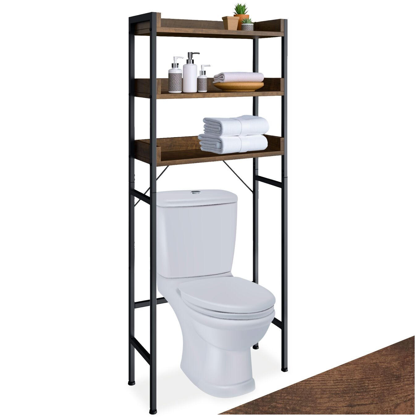 BADEZIMMERREGAL Seattle,inklusive Kippschutz,Industrial Holz dunkel, rustikal - Rostfarben, Holz (63/165/25cm) - tectake