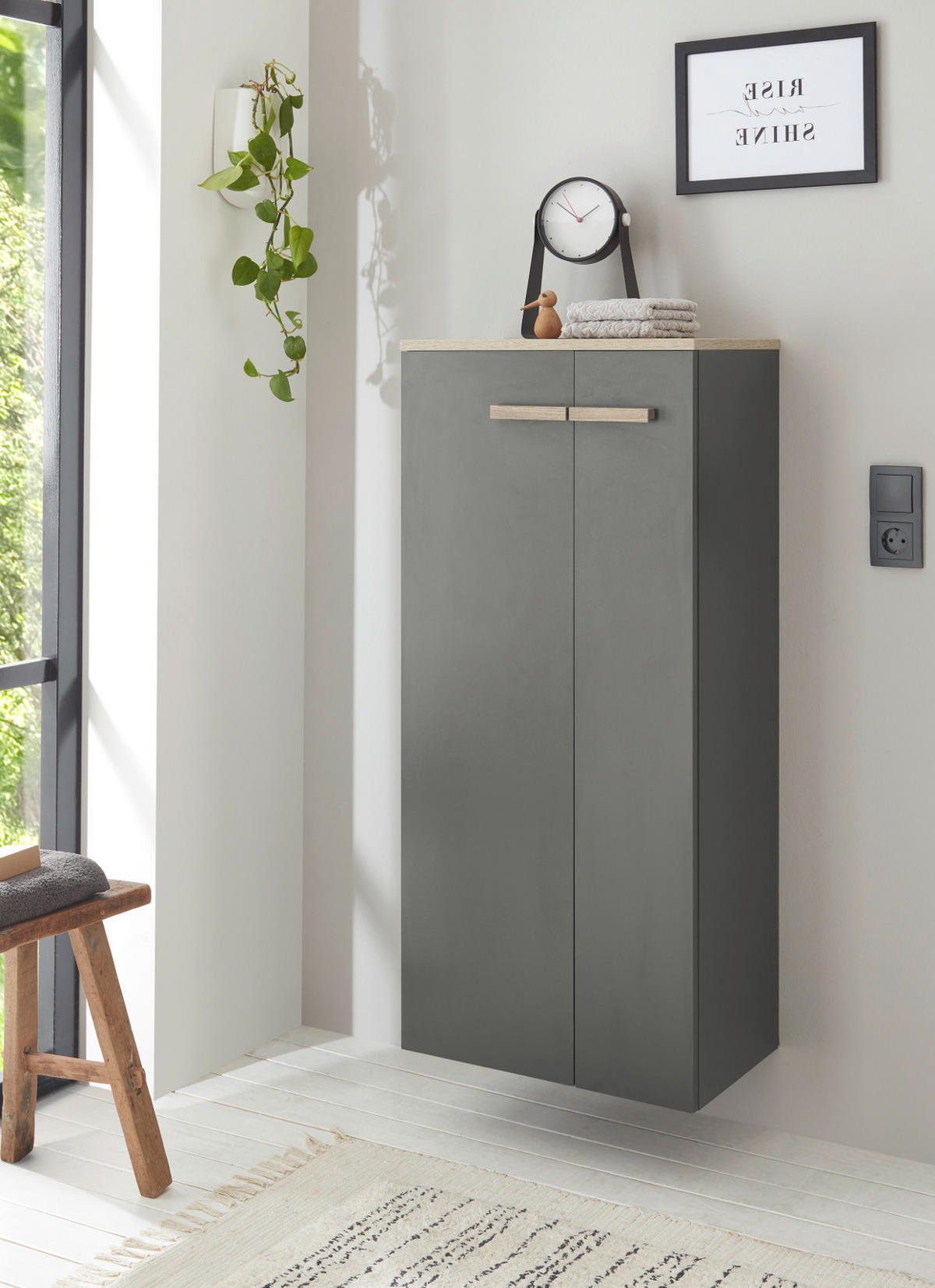 BAD-KOMMODE anthrazit matt, Eiche, Midischrank hängend, stehend 51 x 110 cm - Eichefarben/Anthrazit, Holzwerkstoff (51/115/30cm) - Furn.Design