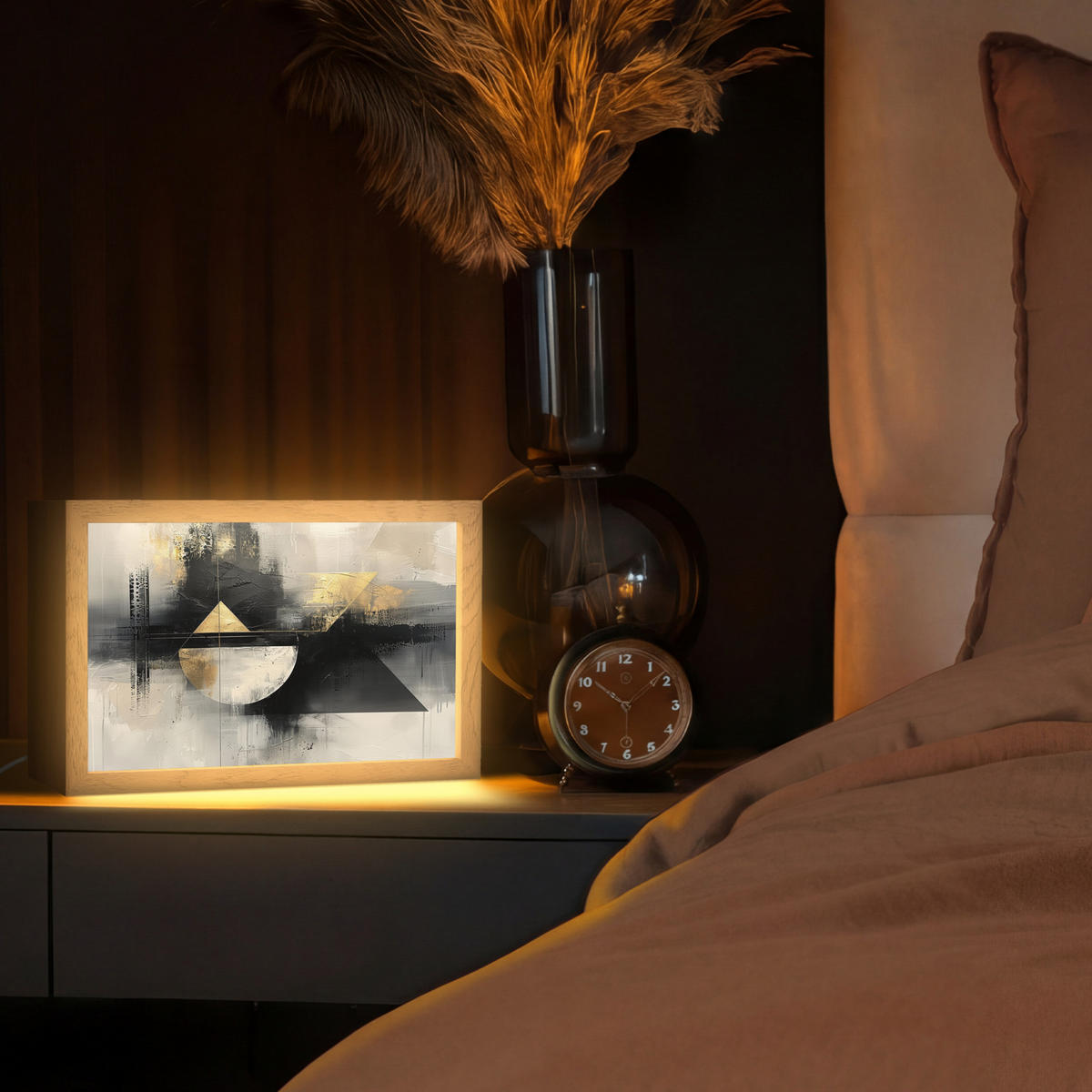 STOLNÍ LAMPA Abstraktní - černá - barva - moderní 30x20 cm - barva břízy, kompozitní dřevo (8/30/20cm) - OnlyWow