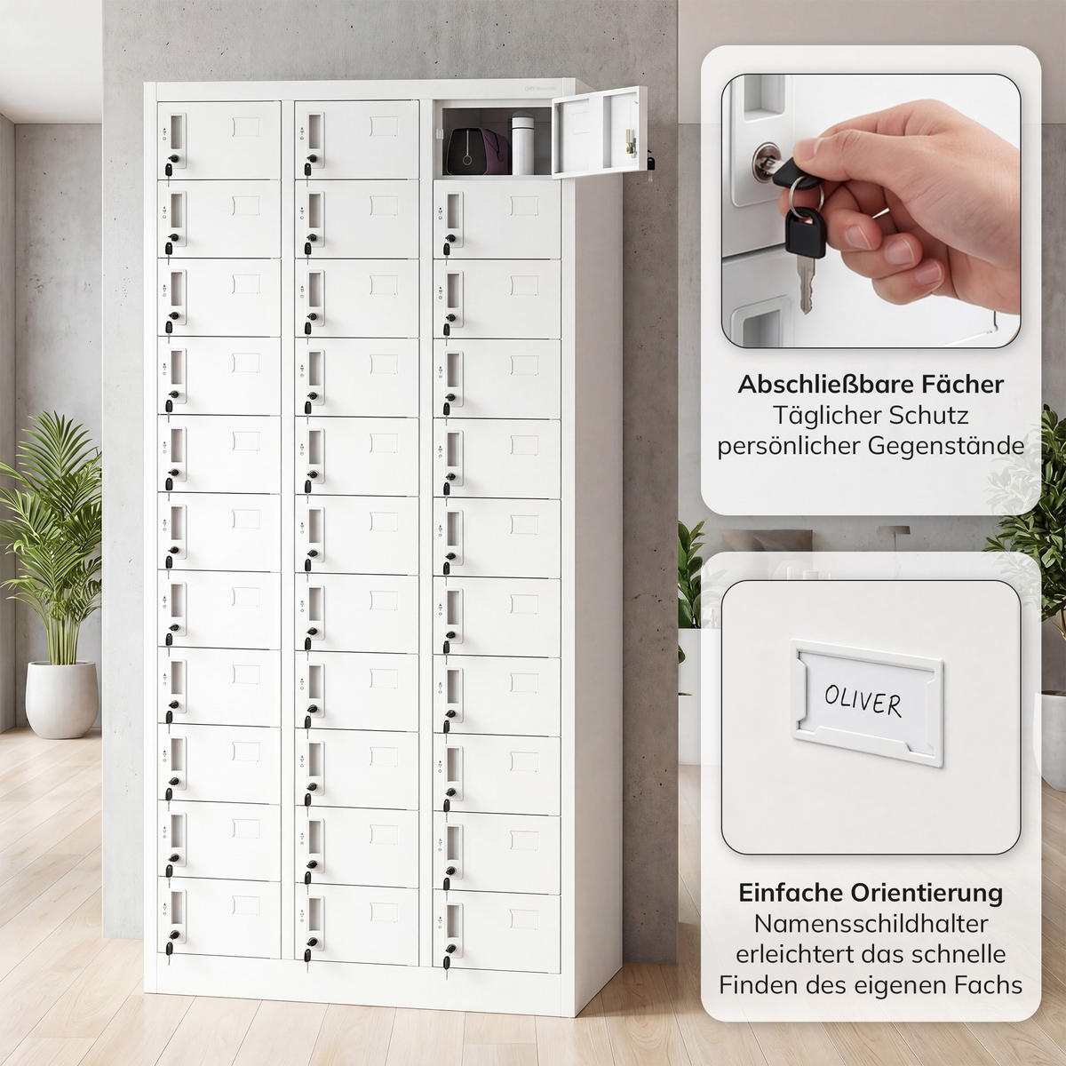 SCHLIESSFACHSCHRANK für Mitarbeiter OLIVER 185x90x45 cm - Weiß, Metall (90/185/45cm) - Jan Nowak