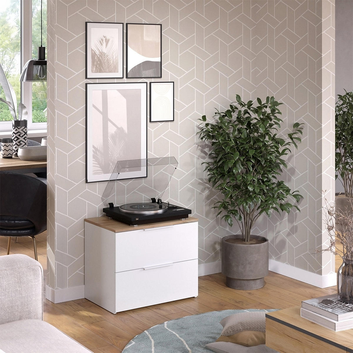 KOMMODE Wido Weiß/Sonoma 60 x 50 cm mit Tür - Weiß/Sonoma Eiche, Holzwerkstoff (60/50/40cm) - Vicco
