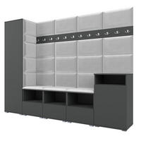 GARDEROBE NELA XI 250 cm (Modulare Flurmöbel Graphit mit Sitzpolster Hellgrau 32 Großes Set) - Silberfarben/Hellgrau, Holz/Holzwerkstoff (250/187/40cm) - Ravio