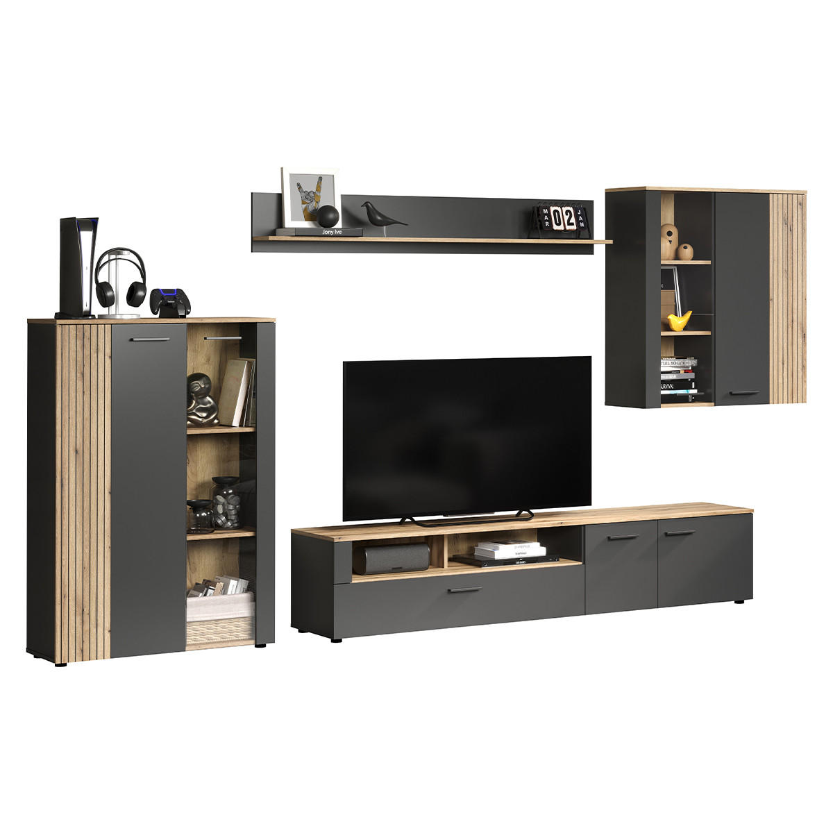 VITRINE Esteban Anthrazit - Anthrazit, Holzwerkstoff (90/99/34cm) - Trendteam