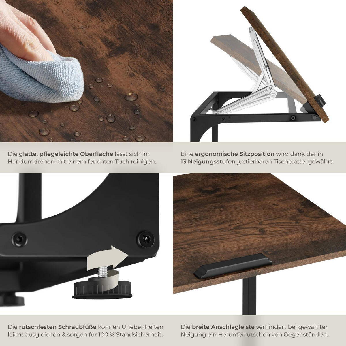 BEISTELLTISCH Ruston, 55 x 35 x 66,5 cm, Industrial Holz dunkel, rustikal - Rostfarben, Holzwerkstoff (55/35/66.5cm) - tectake