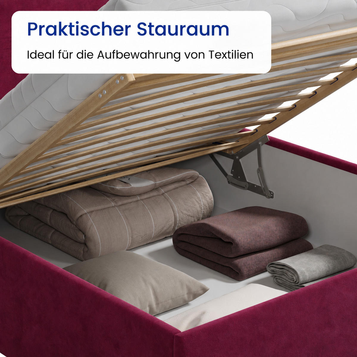 POLSTERBETT 140x200 cm Bonnellfederkernmatratze H2 Microvelours in Beere - Beere, Textil (140/200cm) - Home Collective