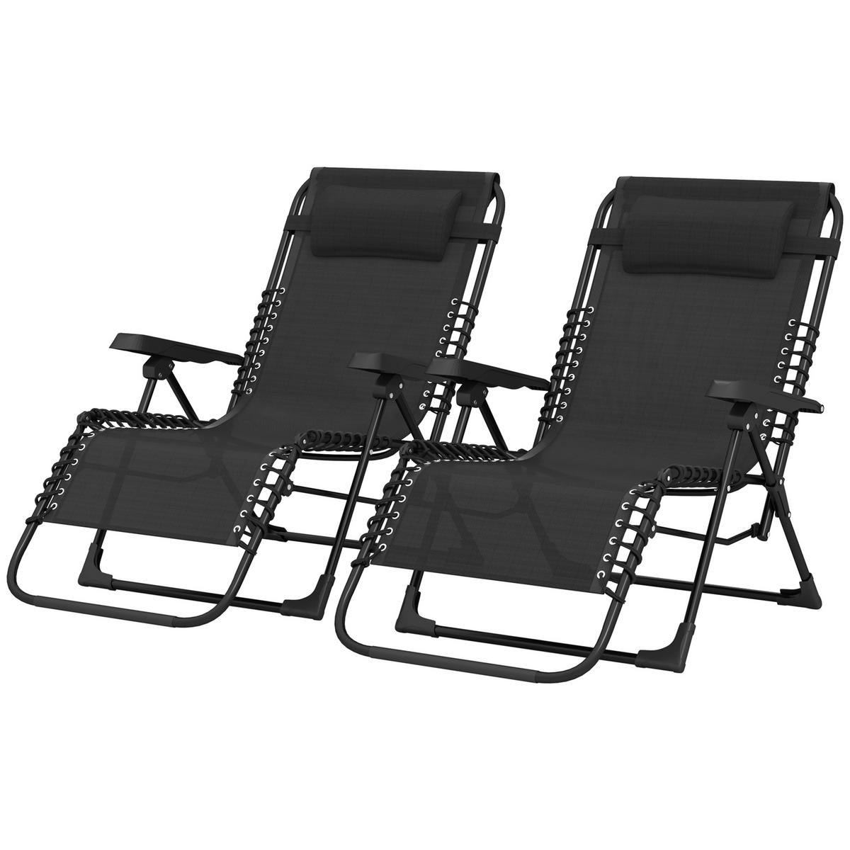 SONNENLIEGE DE-15655 2er-Set, 5-fach verstellbar mit Kopfkissen Schwarz - Schwarz, Metall (65/112/90cm) - ComfortXL