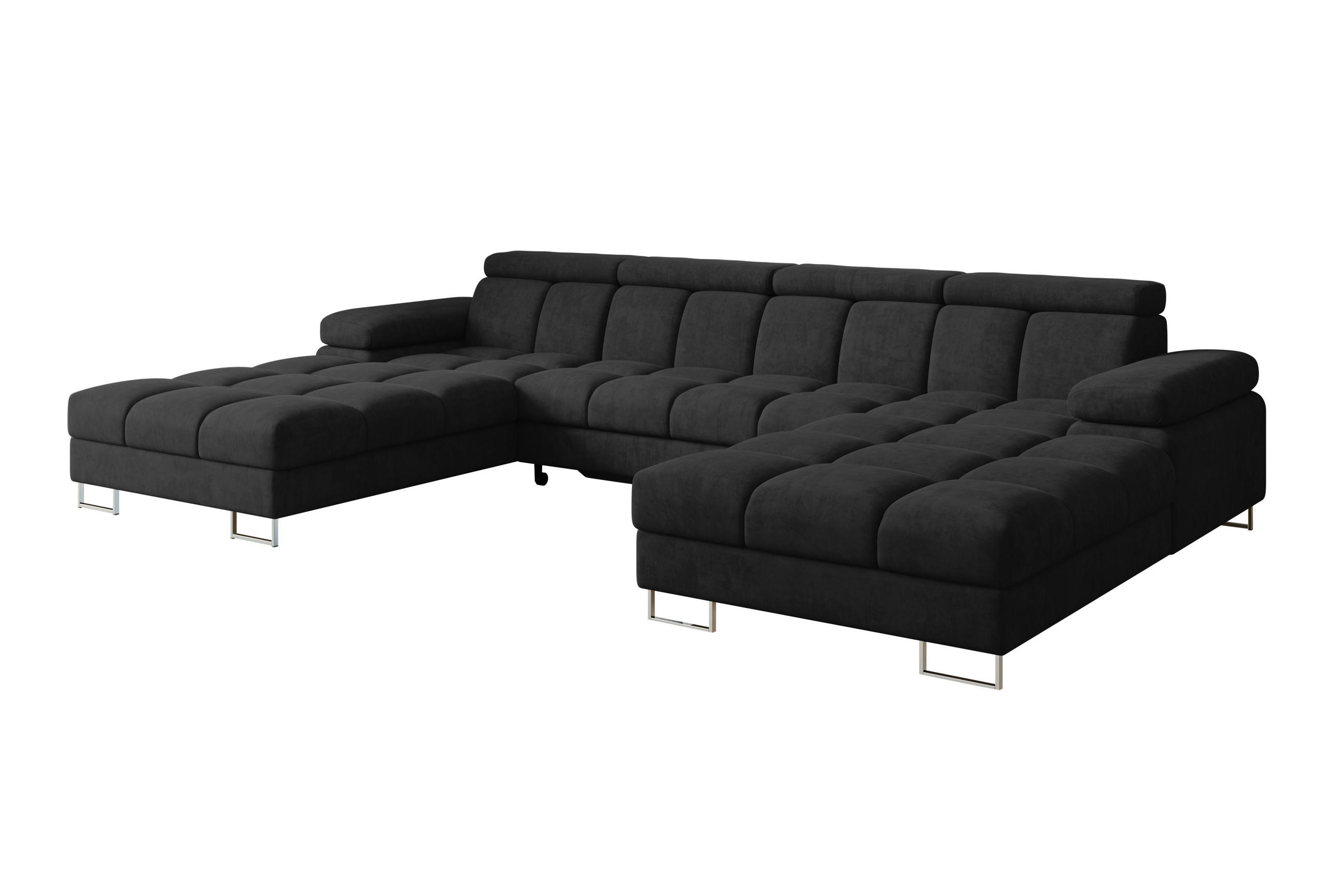 WOHNLANDSCHAFT mit Schlaffunktion und Bettkasten COMA U2 345x203x79 Schwarz Velours - Schwarz, Holzwerkstoff/Textil (345/79/203cm) - ALTDECOR