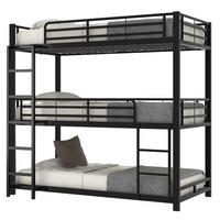 DREIFACH-ETAGENBETT aus Metall 90x200 cm Schwarz mit Sicherheitsgeländern und Leiter - Schwarz, Metall (90/200cm) - Modfu