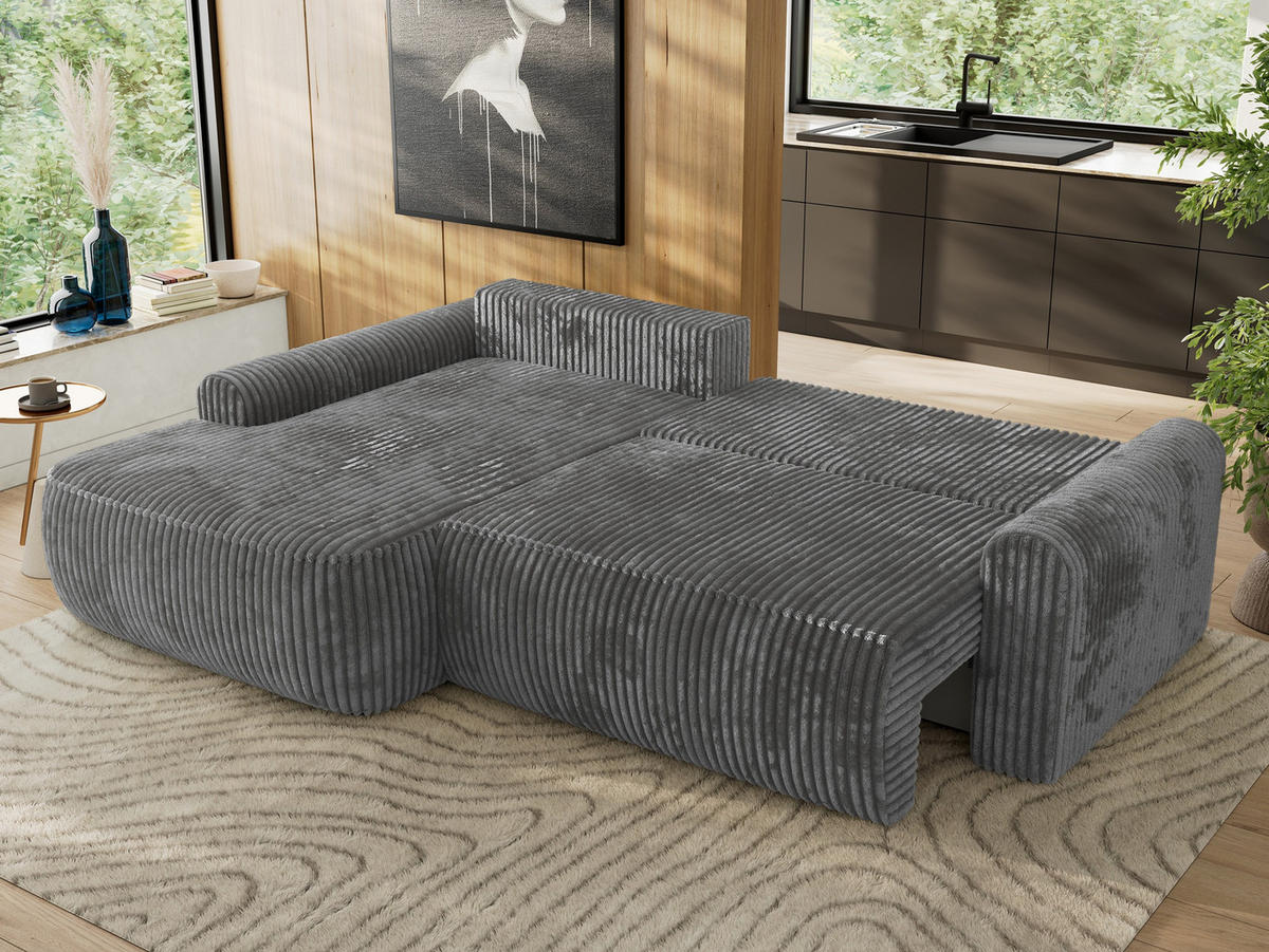 ECKSCHLAFSOFA CUBO L Dunkelgrau Cord - links - Dunkelgrau/Schwarz, Kunststoff/Textil (273/187cm) - MKS