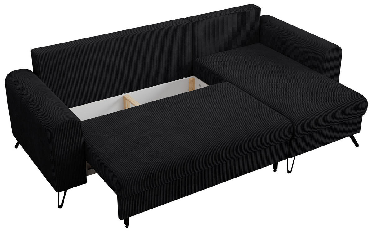 ECKSOFA Hugo Cord Schwarz - Schwarz, Textil/Metall (242/140cm) - MKS