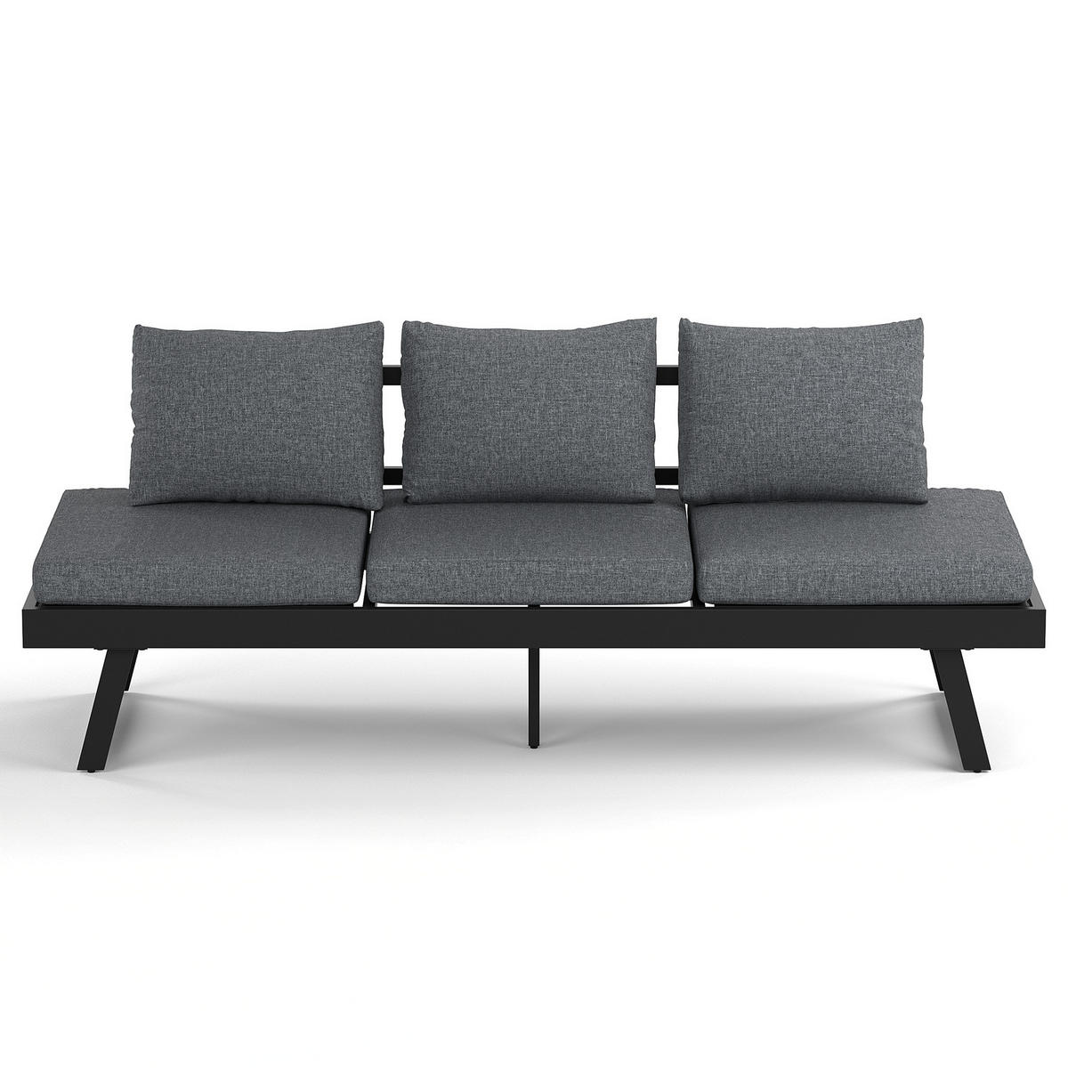 LOUNGESOFA - Aluminium / Polyester - Grau / Anthrazit - Anthrazit, Textil/Metall (204/69/70cm) - home24