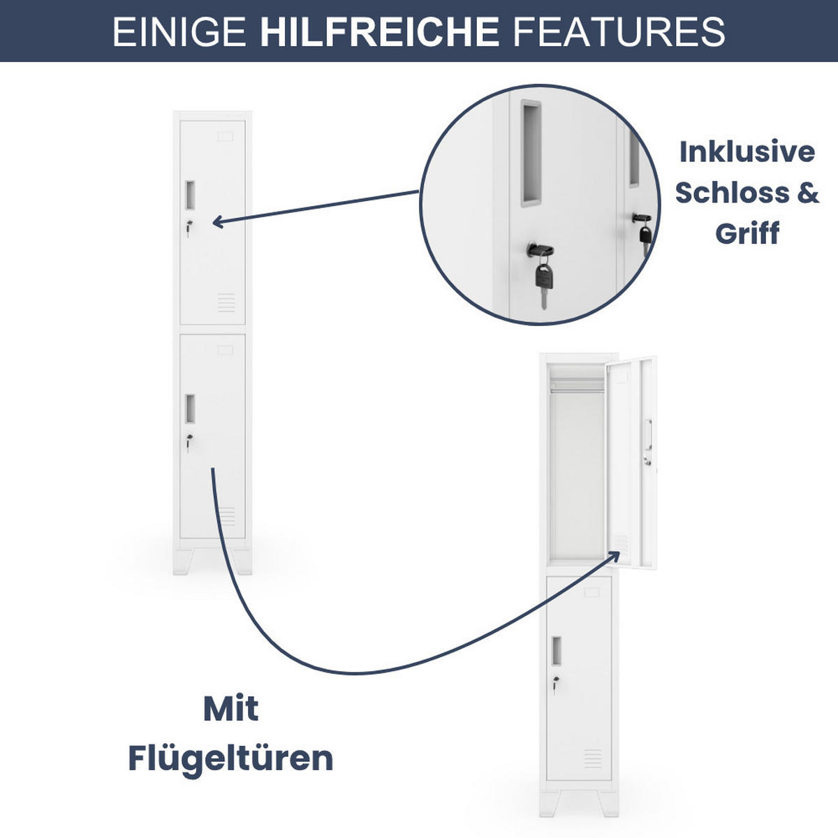 UMKLEIDESCHRANK Spind BERLIN 2 Abteile 172x29,2x45cm Weiß - Weiß, Metall (29.2/172/45cm) - DELUKE