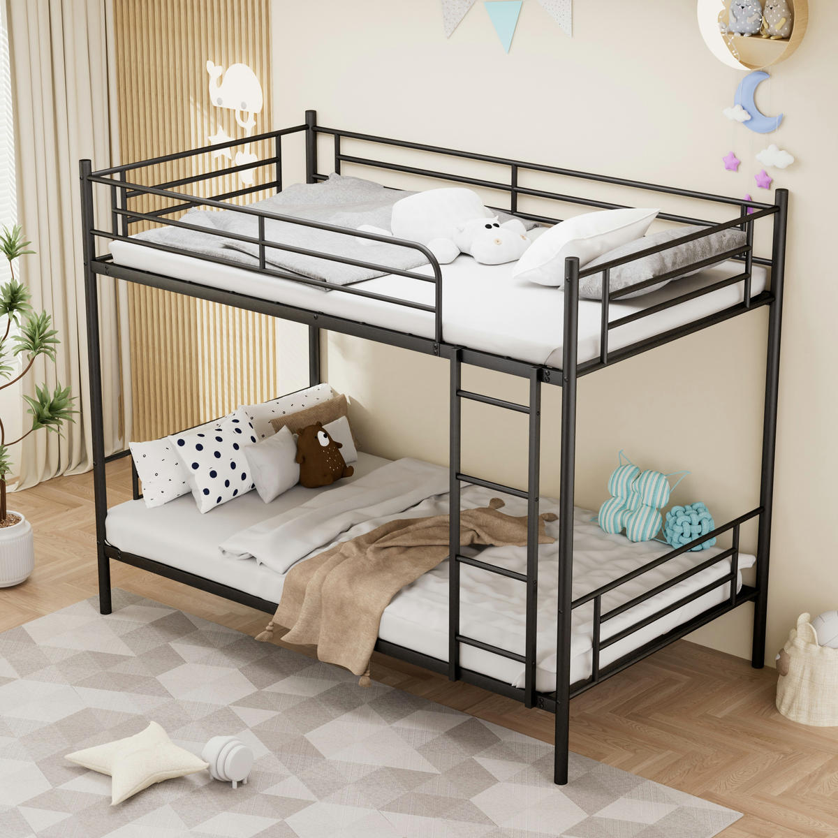 ETAGENBETT 90/190 cm mit Metalltreppe und Geländer, DE-41905, in Schwarz - Schwarz, Metall (90/190cm) - ComfortXL