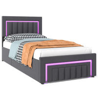 POLSTERBETT 90/200 cm in Grau, mit Bettkasten und Schubladen , mit LED, ohne Matratze - Grau, Holzwerkstoff/Textil (90/200cm) - WISHDOR