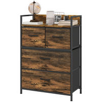 KOMMODE DE-38793 60/29/85 cm 4 Stoffschubladen und Ablage Braun/Schwarz - Braun, Holzwerkstoff (60/85/29cm) - ComfortXL