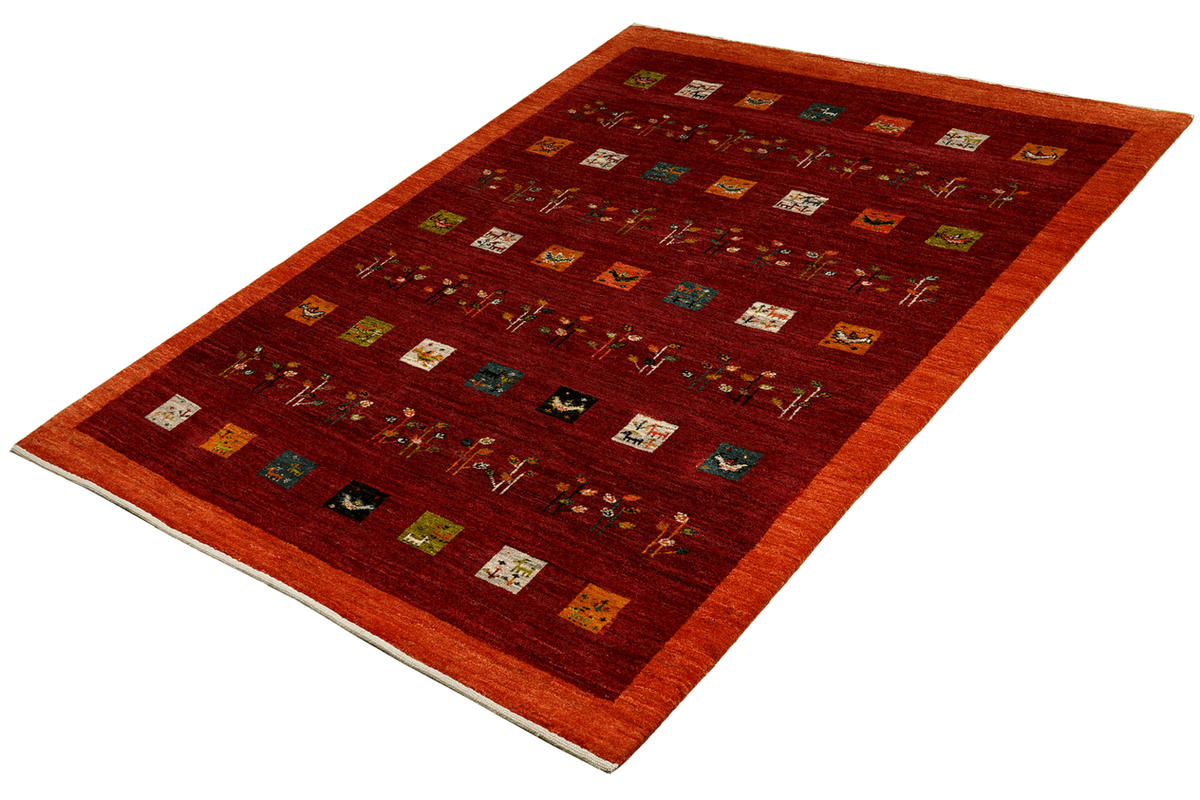 GABBEH-TEPPICH handgeknüpft Rizbaf Rot 201/146 cm Schurwolle - Rot, Textil (146/201cm) - Looma