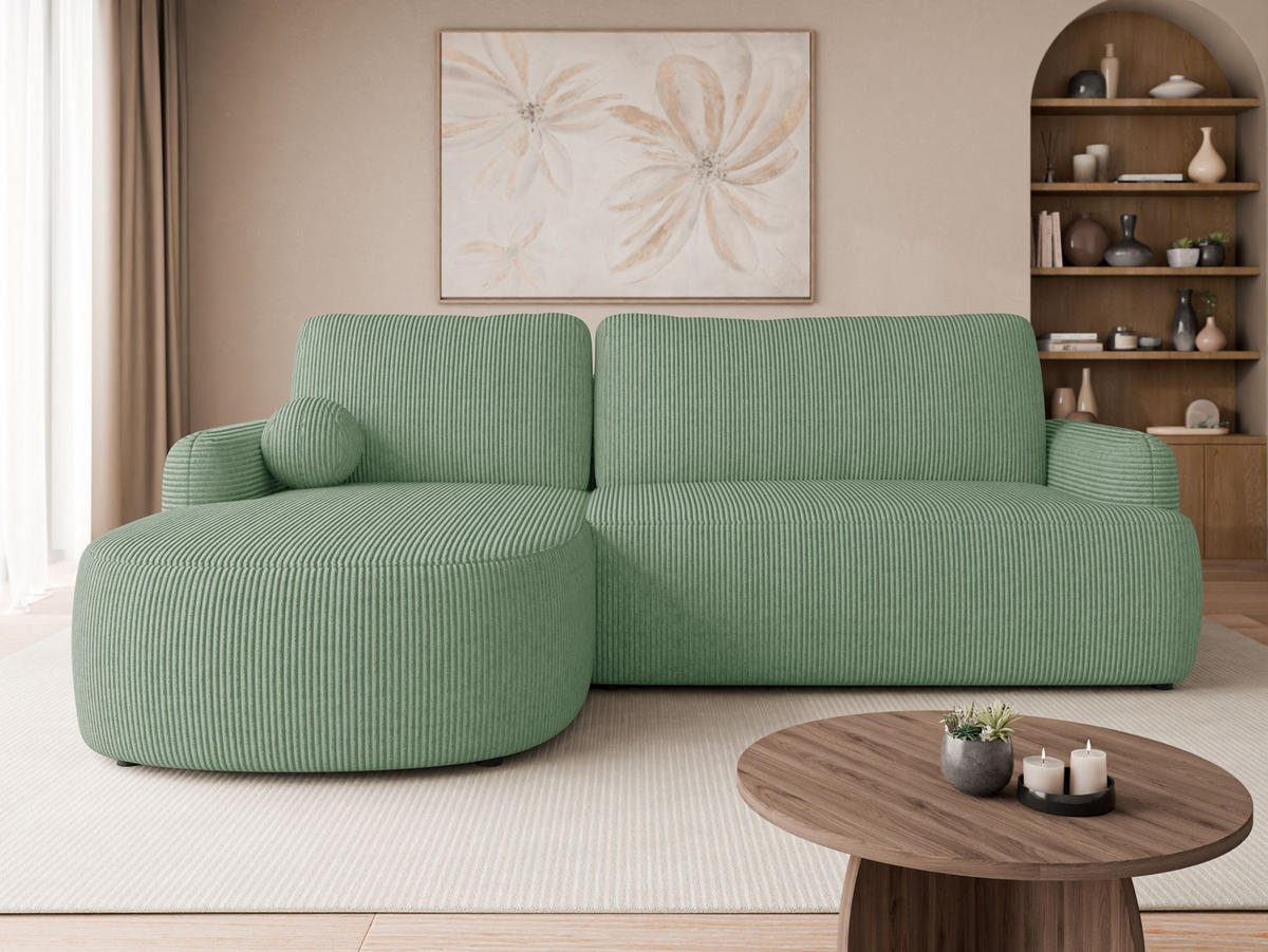 ECKSOFA Loridu Cord, Seite: Links - Schwarz/Mintgrün, Holz/Kunststoff (250/174cm) - MIRJAN24