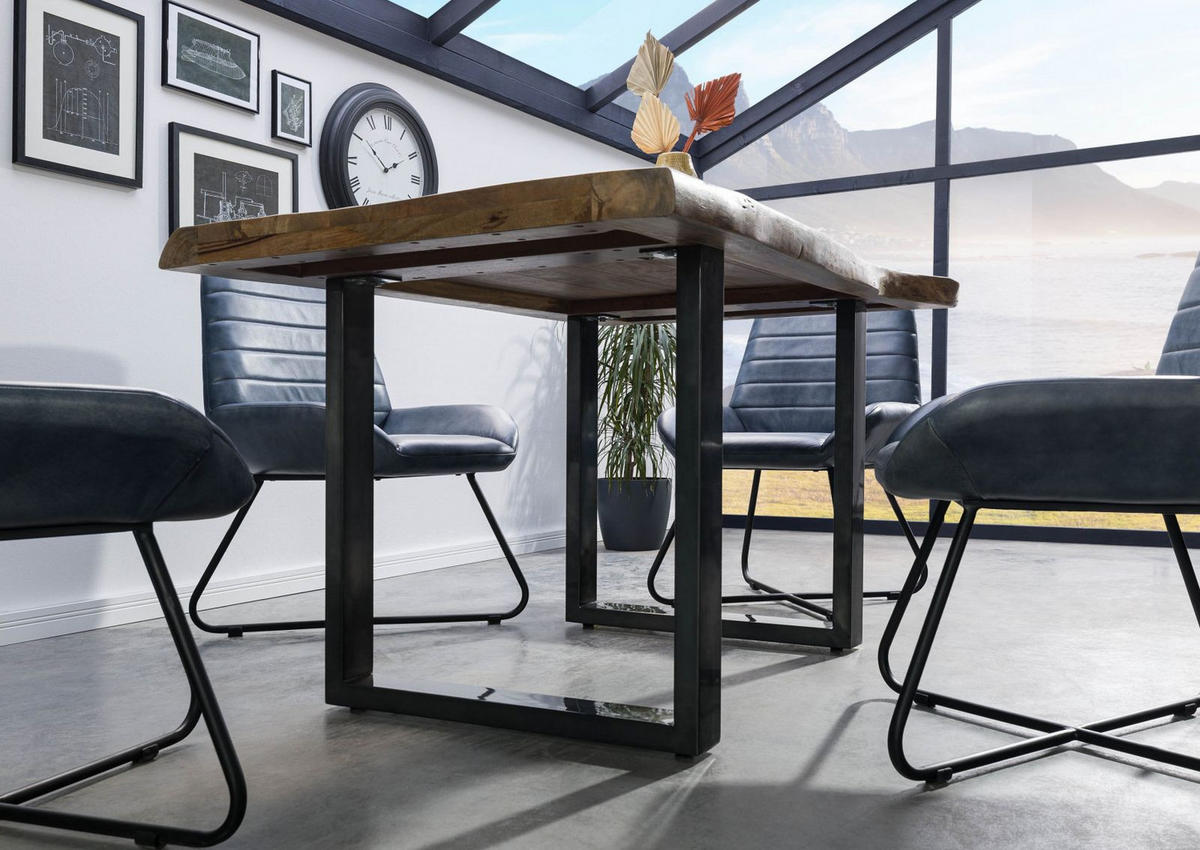 BAUMTISCH Mango 140x90x77 natur lackiert / U-Beine anthrazit glänzend FREEFORM 5 - Naturfarben, Holz (140/90/77cm) - Massivmoebel24
