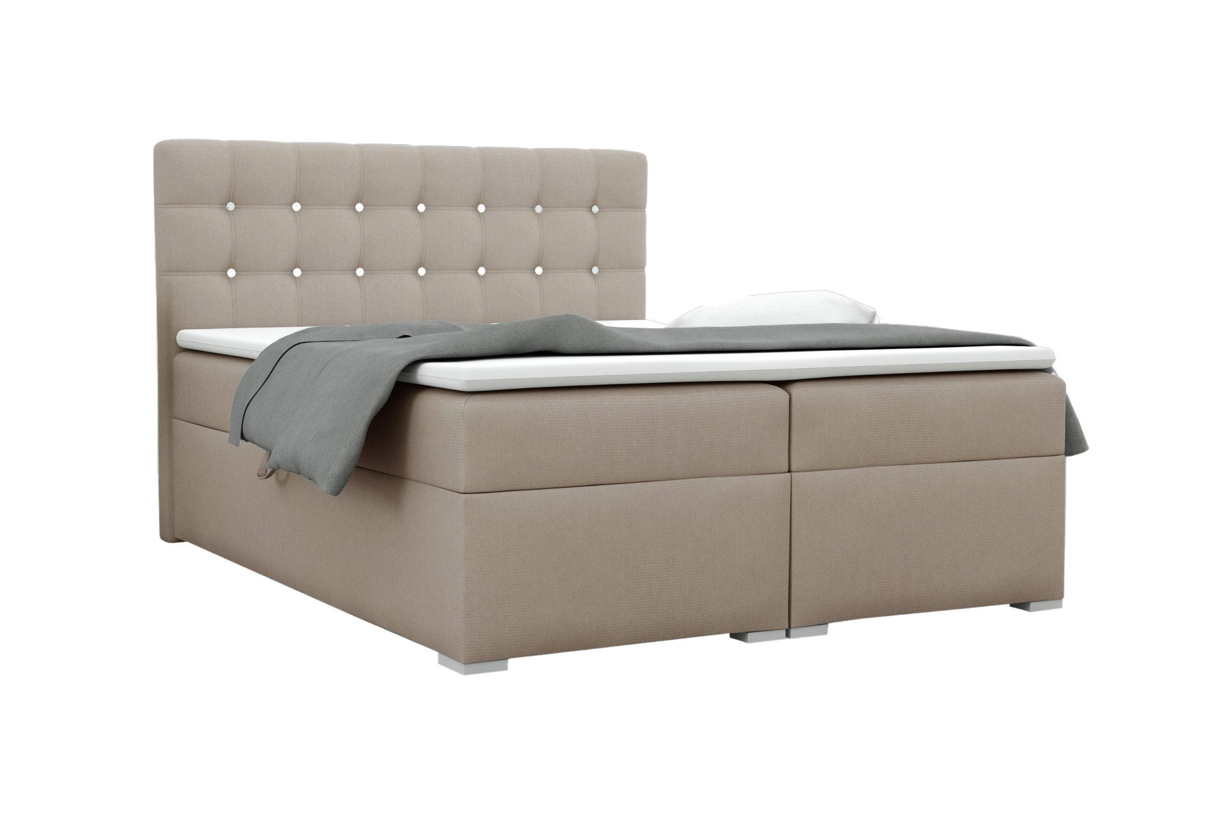 BOXBETT ROSE 140/200 in Velours Beige H4 - Beige, Holz/Holzwerkstoff (140/200cm) - Deine Möbel 24
