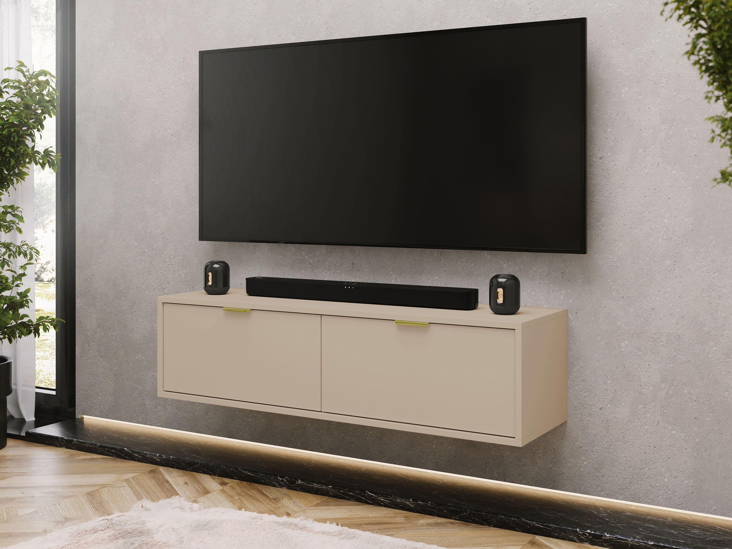 TV-LOWBOARD Senna 140 - Kaschmir/Goldfarben, Holzwerkstoff/Metall (140/35/33cm) - MIRJAN24