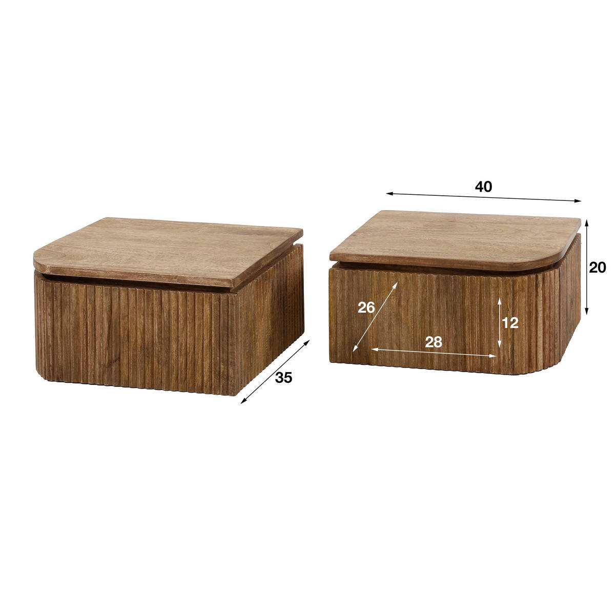 NACHTTISCH Wave Braun 35/40/20 cm 2er-Set - Braun, Holz (40/20/35cm) - Hoyz Collection