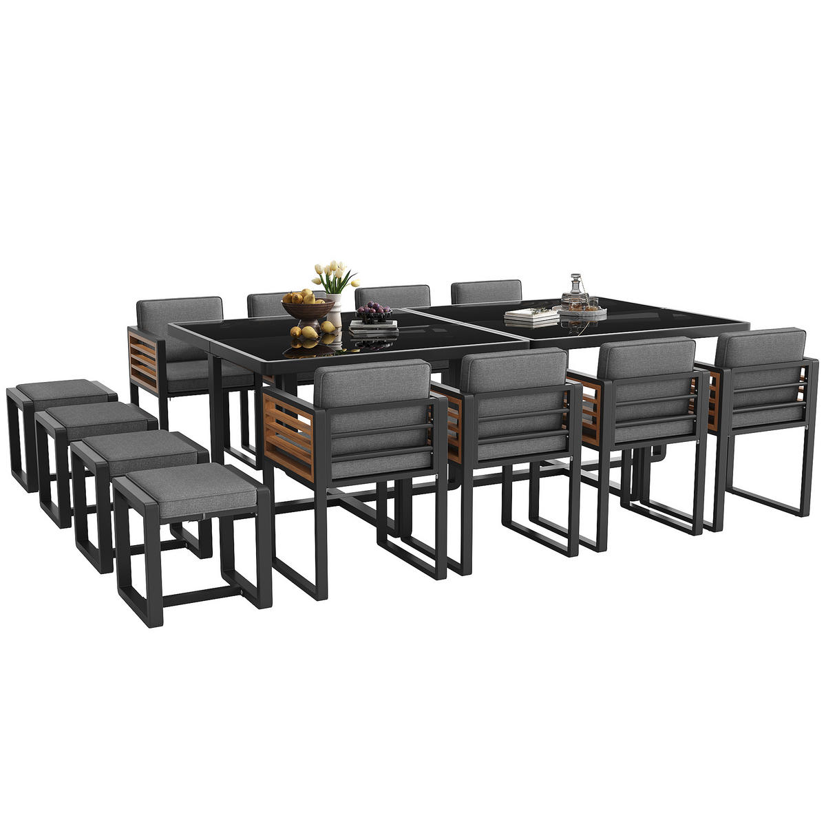 GARTENMÖBEL-SET Modernes 14-tlg. Schwarz - Grau, Metall - ComfortXL