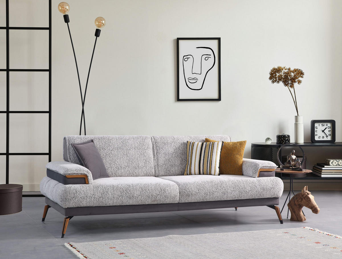 2-SITZER Sofa CARMEN, Grau - Grau, Leder/Textil (190/88/103cm)