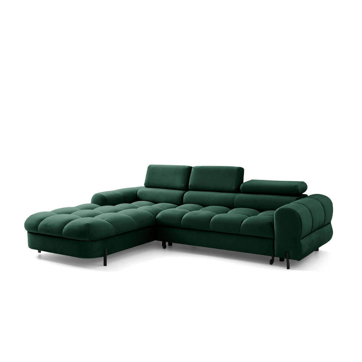 ECKSOFA UFFO L Links mit Schlaffunktion 260x195 Velours Dunkelgrün - Dunkelgrün/Schwarz, Holz/Textil (260/195cm) - Muffo