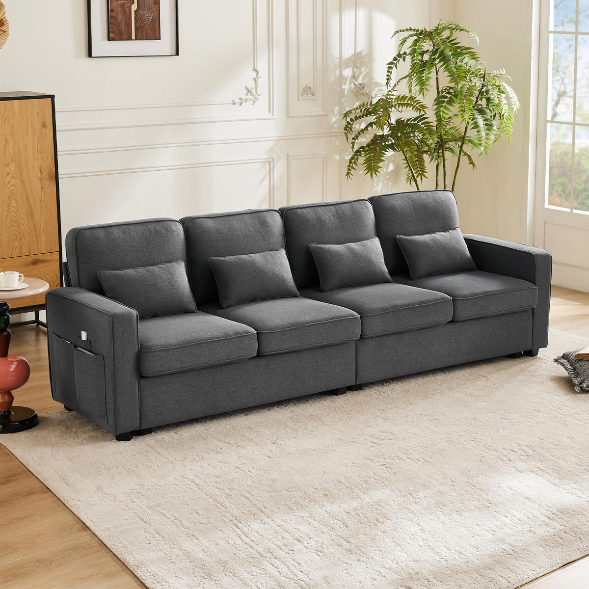 ECKSOFA 264/83/87 cm Dunkelgrau mit Armlehnentaschen - Dunkelgrau, Textil (264/83cm) - Oxeza