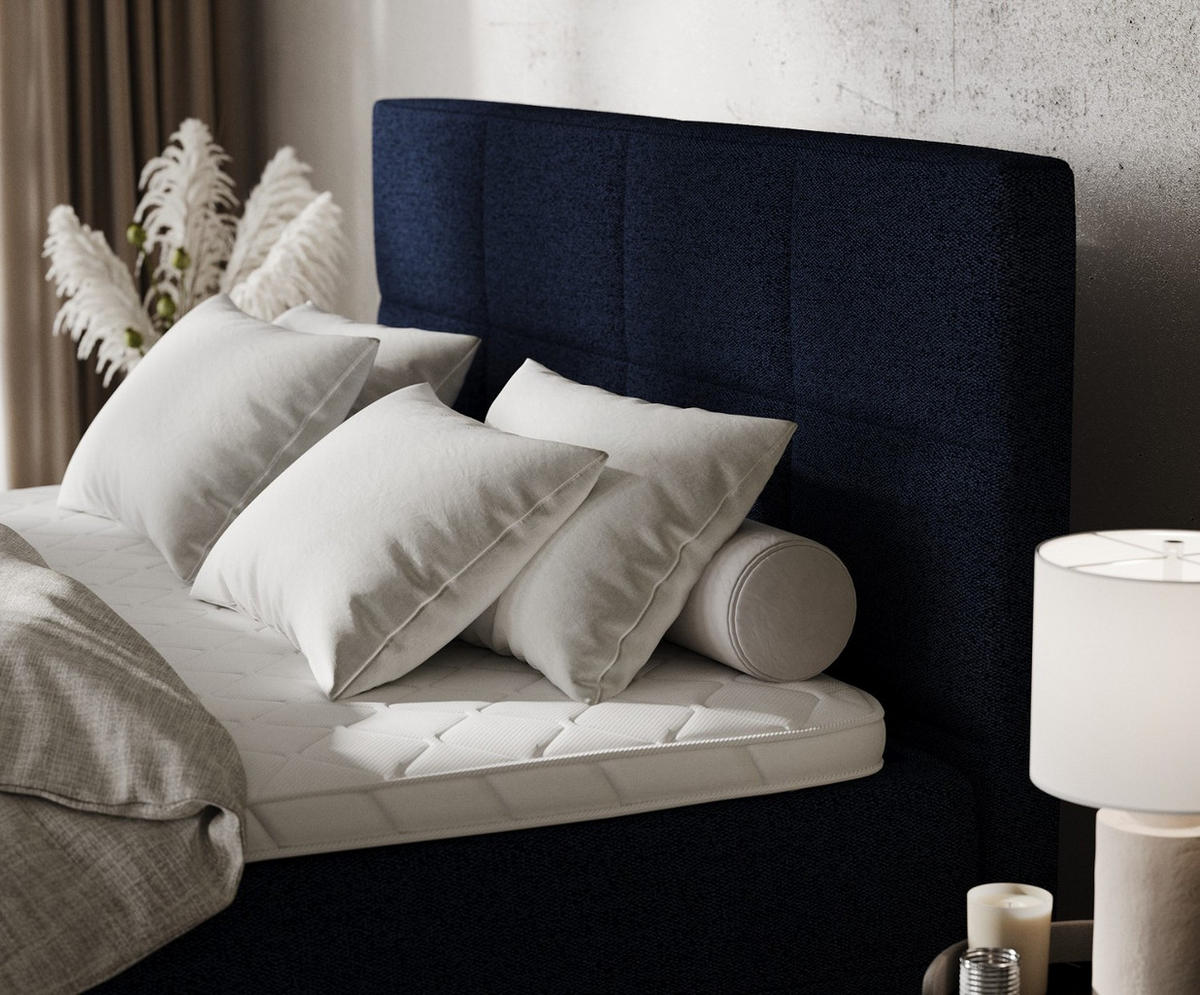 BOXBETT Oris 140/200 cm Marineblau im Riva Stoff - Schwarz/Dunkelblau, Holz/Holzwerkstoff (140/200cm) - AltaBeds