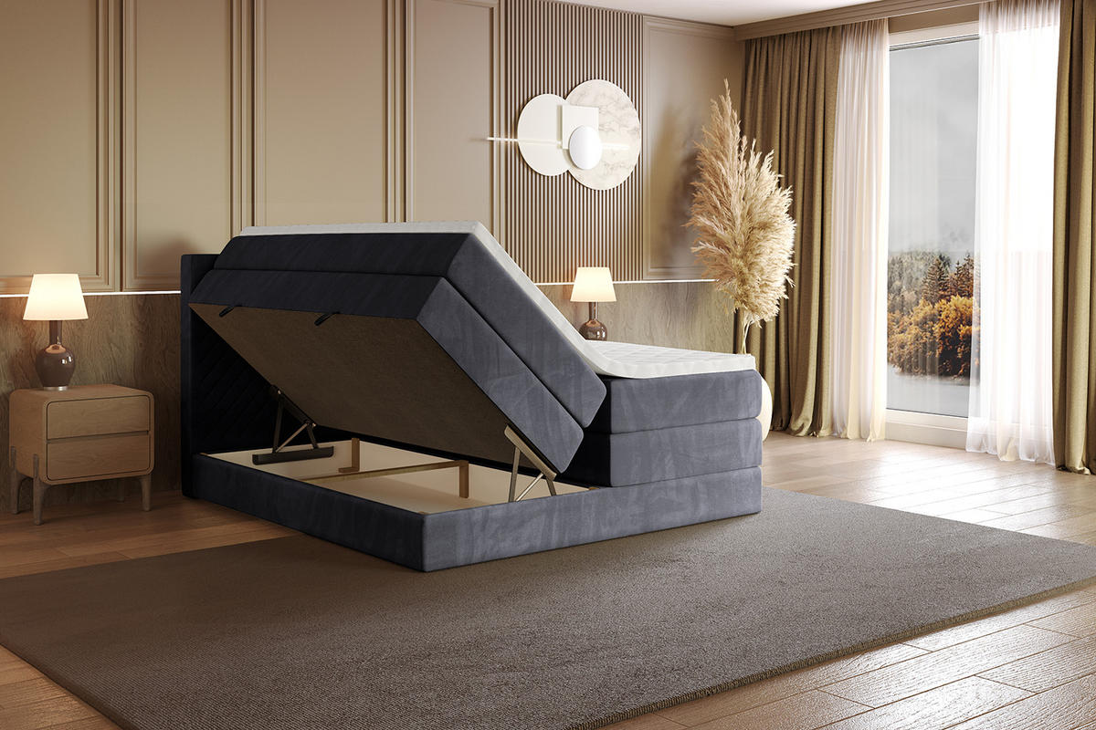 BOXSPRINGBETT mit Matratze H3|H4 und Lattenrost - VEXA KING-160x200 - Dunkelgrau Casablanca - Dunkelgrau, Holzwerkstoff (160/200cm) - ALTDECOR