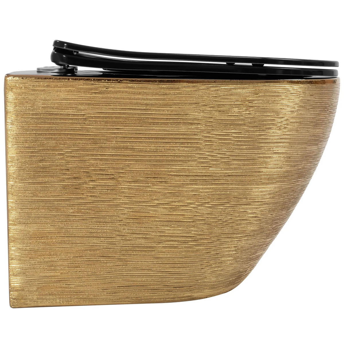 WC Schüssel Randlos Rea Carlo Mini Tornado Black Brush Gold - Schwarz, Keramik (36/37/49cm) - REA