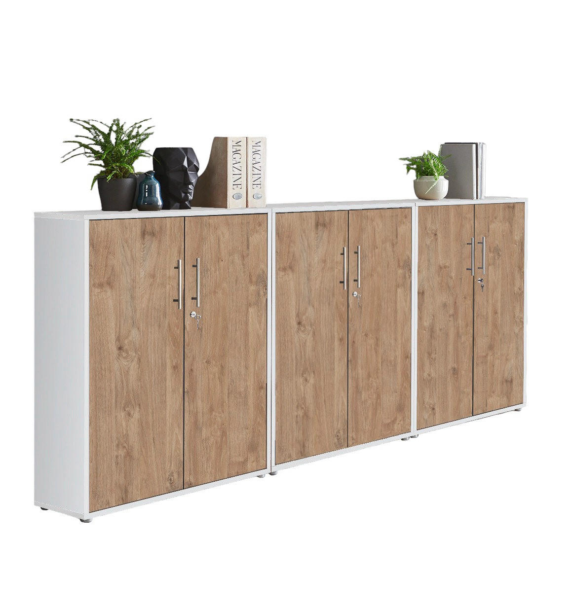 BÜROMÖBELSET 3-tlg. weiß / Gold Harbor Oak - Eichefarben/Weiß, Holz (253.2/113.6/33cm)