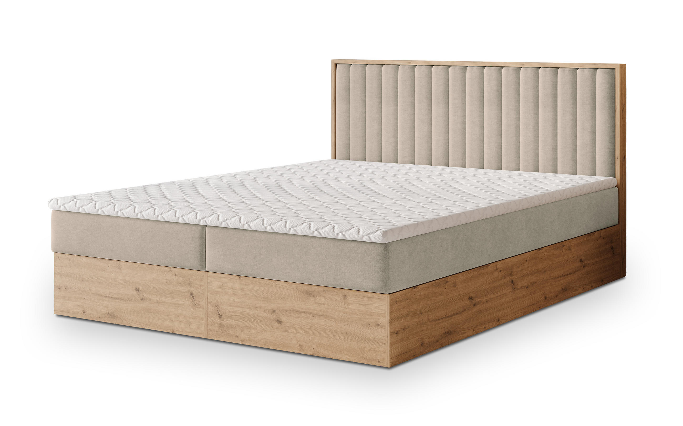 BOXBETT VARELI 140x200 cm mit Matratze und Topper - Beige - Beige, Holz (140/200cm) - MASSENO