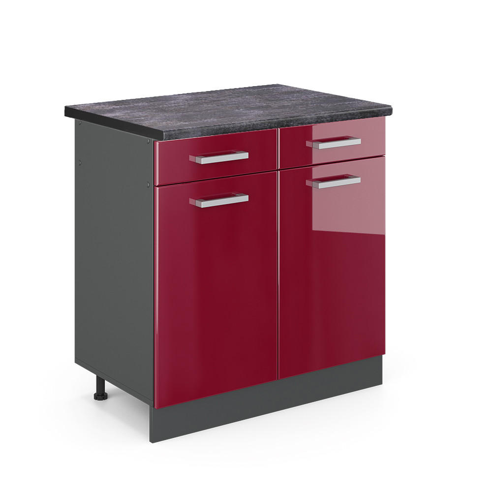 KÜCHENUNTERSCHRANK R-Line Rot Hochglanz 80 cm , AP Anthrazit - Bordeaux/Anthrazit, Holzwerkstoff (80/81.6/60cm) - Vicco