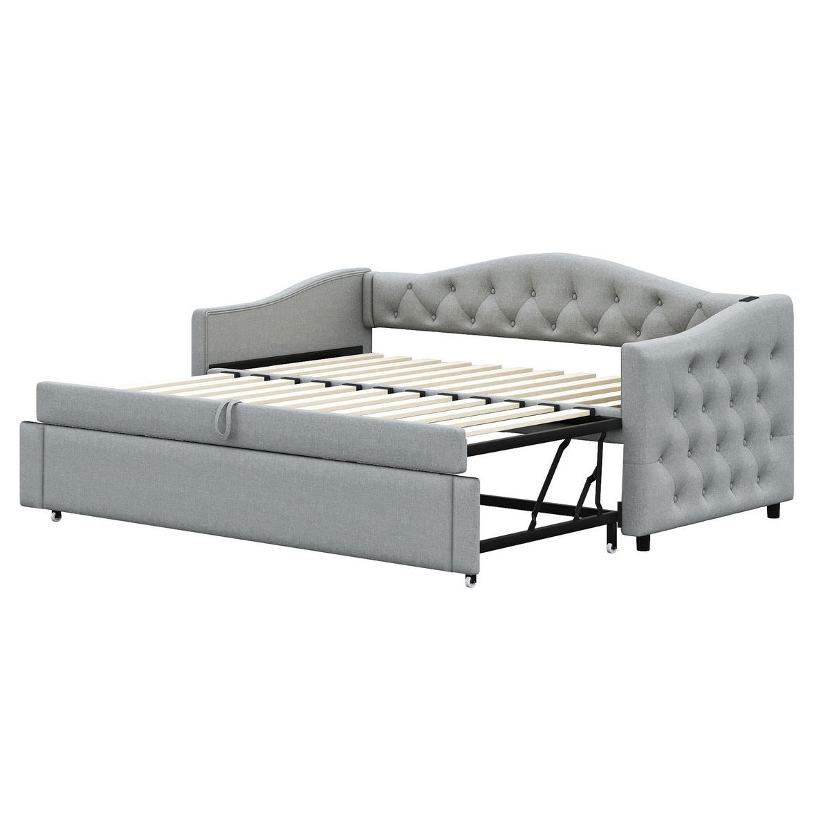 POLSTERBETT 90/200 cm mit USB-Anschluss und Lattenrost in Grau - Grau, Textil (90/200cm) - BEAOK