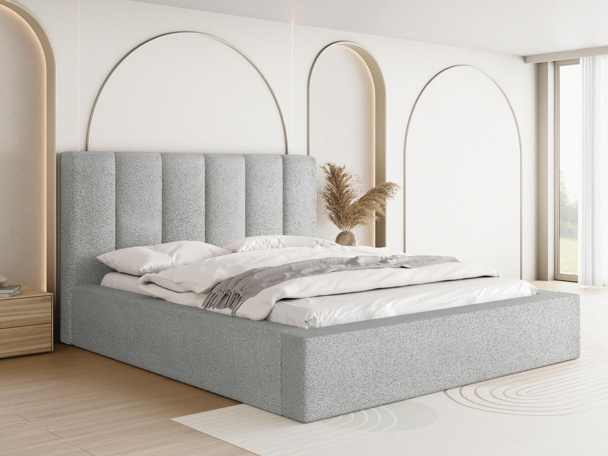 POLSTERBETT Amira mit Bettkasten, Grau Boucle 180x200 cm - Birkefarben/Hellgrau, Holz/Holzwerkstoff (180/200cm) - WFL GROUP