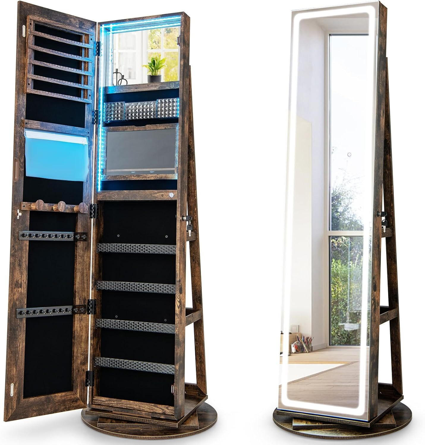 Costway Schmuckschrank Braun 54x160x54 cm