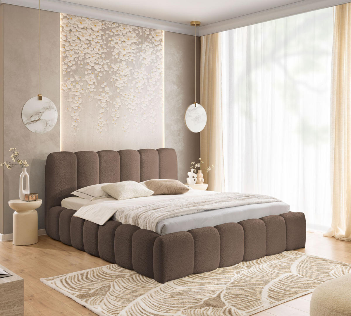 POLSTERBETT MIA mit Bettkasten 180x200,Bubble Bett,Doppelbett mit Stauraum,Lattenrost,Boxspringbett-Optik,ohne Matratze-Braun - Braun, Holz (180/200cm) - Furnistar