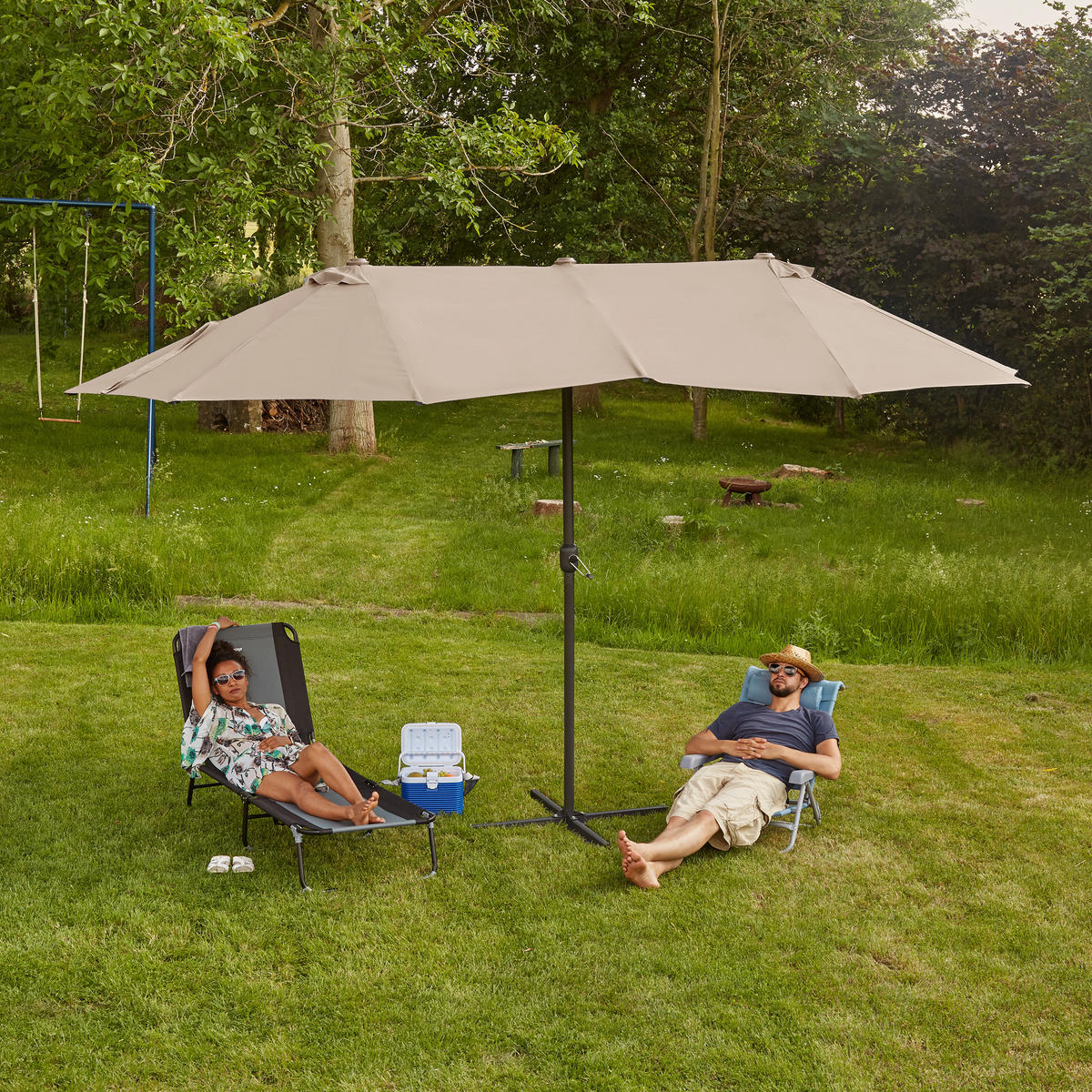 DOPPELSONNENSCHIRM - Beige, Textil/Metall (460/270cm) - Relaxdays