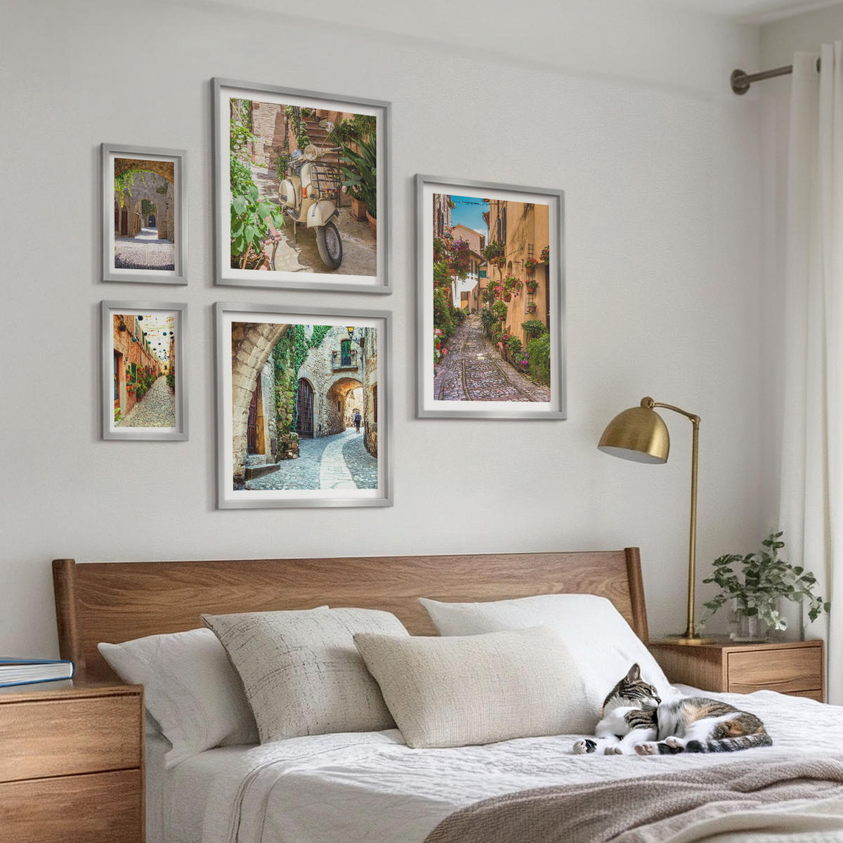 WANDBILDER 5er Set - 50x50 cm & 20x30 cm & 40x60 cm Silberner Rahmen - Porträts von Frauen mit Lippen - Silberfarben, Kunststoff (40/60cm) - ArtPrintCave