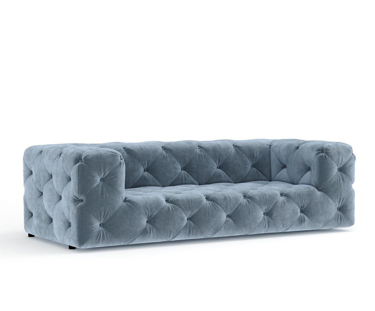 3-SITZER-SOFA Cosimo Blau Grau Samtstoff - Blaugrau/Schwarz, Holz/Holzwerkstoff (230/71/100cm) - Maison de Reve