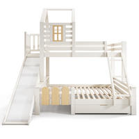 ETAGENBETT Haus 90x200/140x200 Weiß+Natur mit Rutsche und Schublade - Weiß, Holz (90/200cm) - ComfortXL