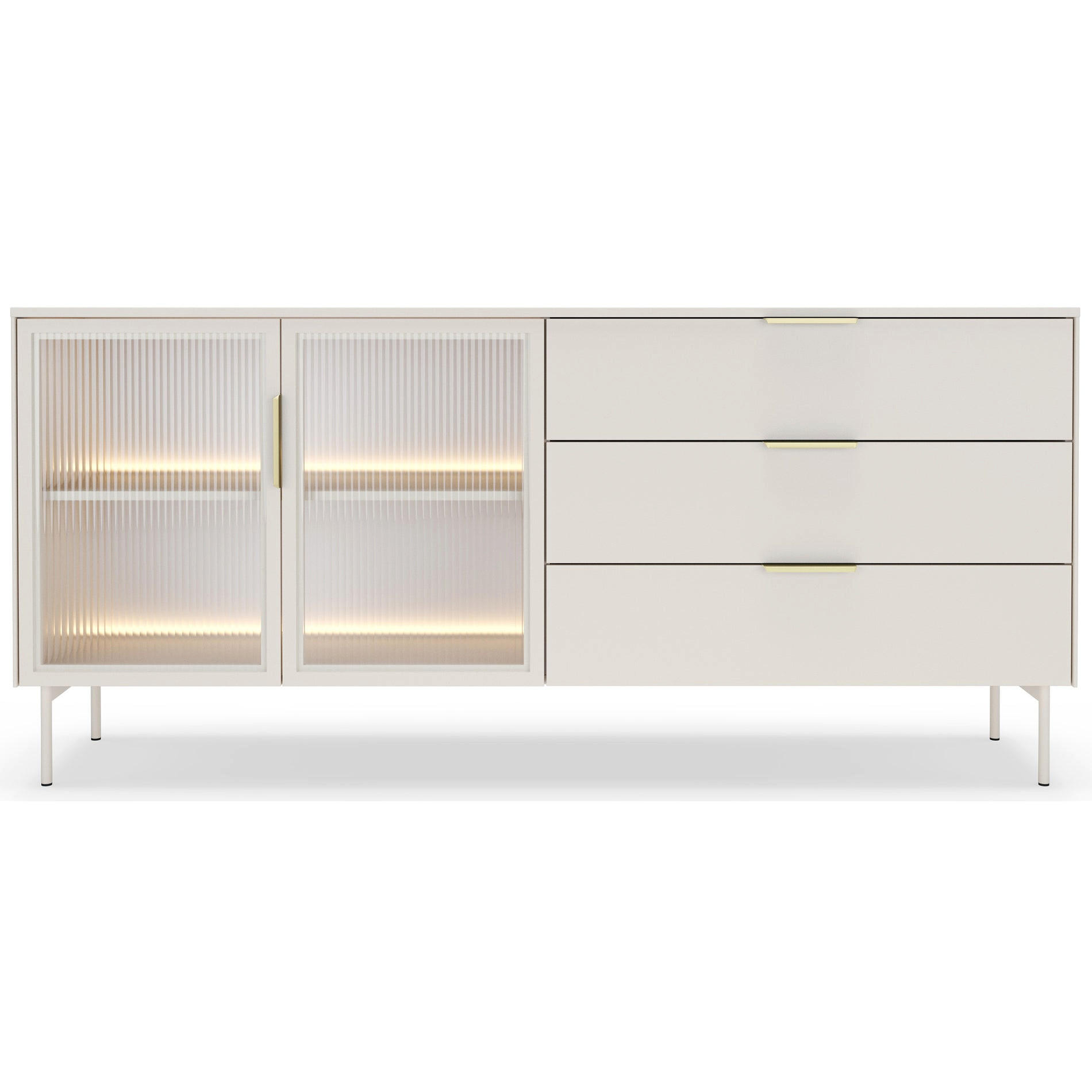 SIDEBOARD Lumi 2-türig mit Glasfronten Kaschmirgrau 181 cm - Taupe/Goldfarben, Holzwerkstoff/Metall (181.3/82.6/39.3cm) - Selsey